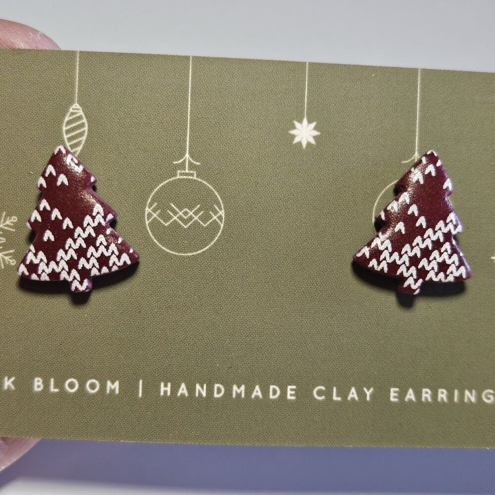 Click Bloom Handmade Red White Clay Tree Shaped Earrings New